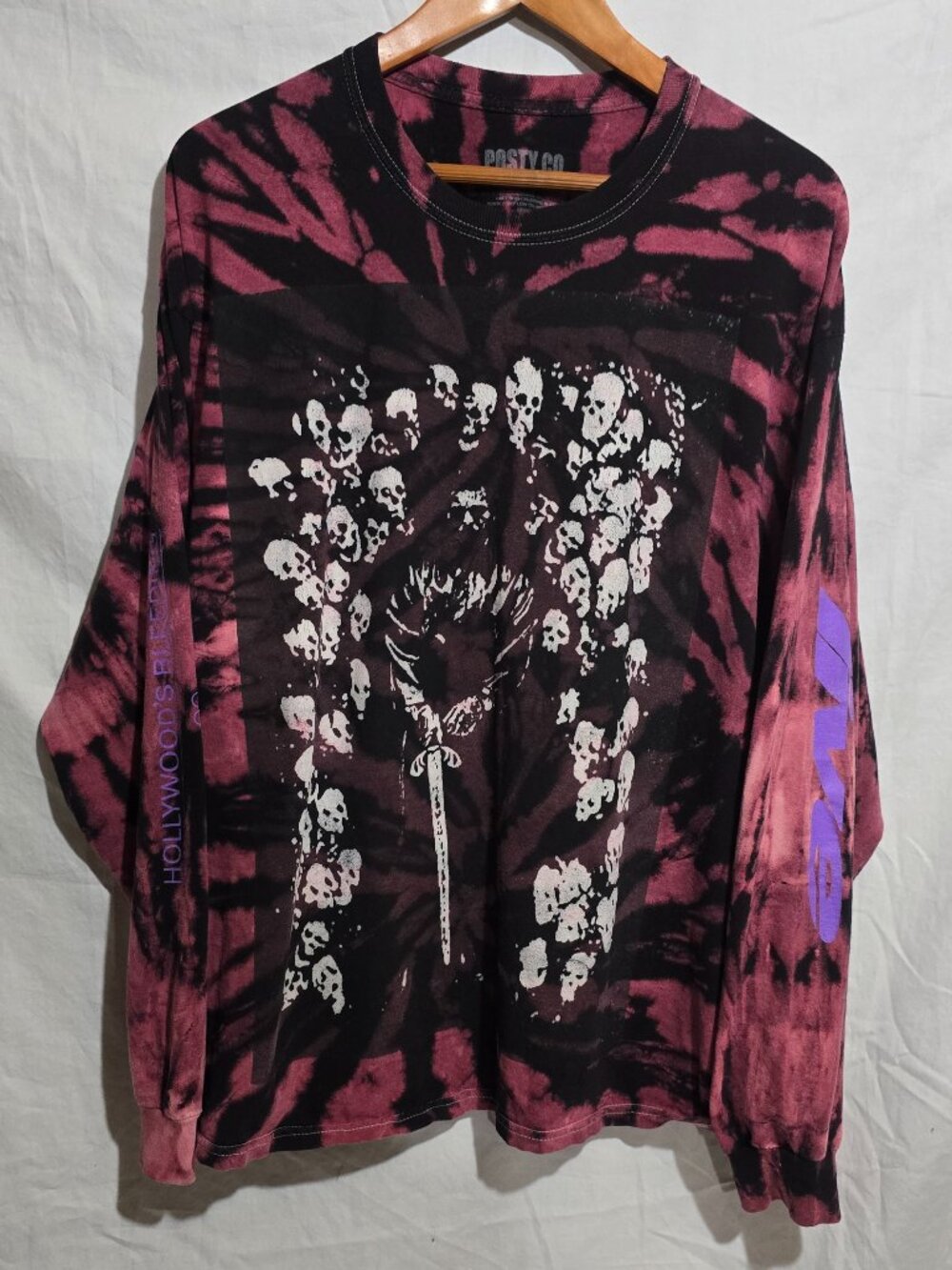 Post Malone '19 Hollywood's Bleeding Tour LS Crewneck Red Black Tie Dye - Sz 2XL